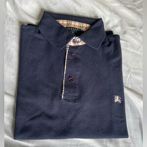 Burberry Navy Polo with Signature Check Placket